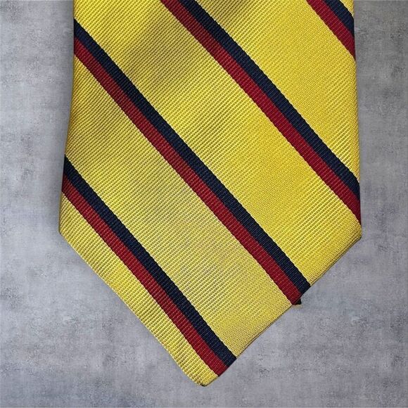 Brooks Brothers Men's Yellow Striped Silk Tie Classic Length - Picture 2 of 5